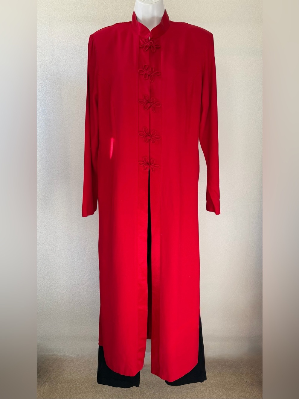 Vintage 90s R&M Richard’s Mandarin Collar Red Kimono Duster Size L - Picture 1 of 10